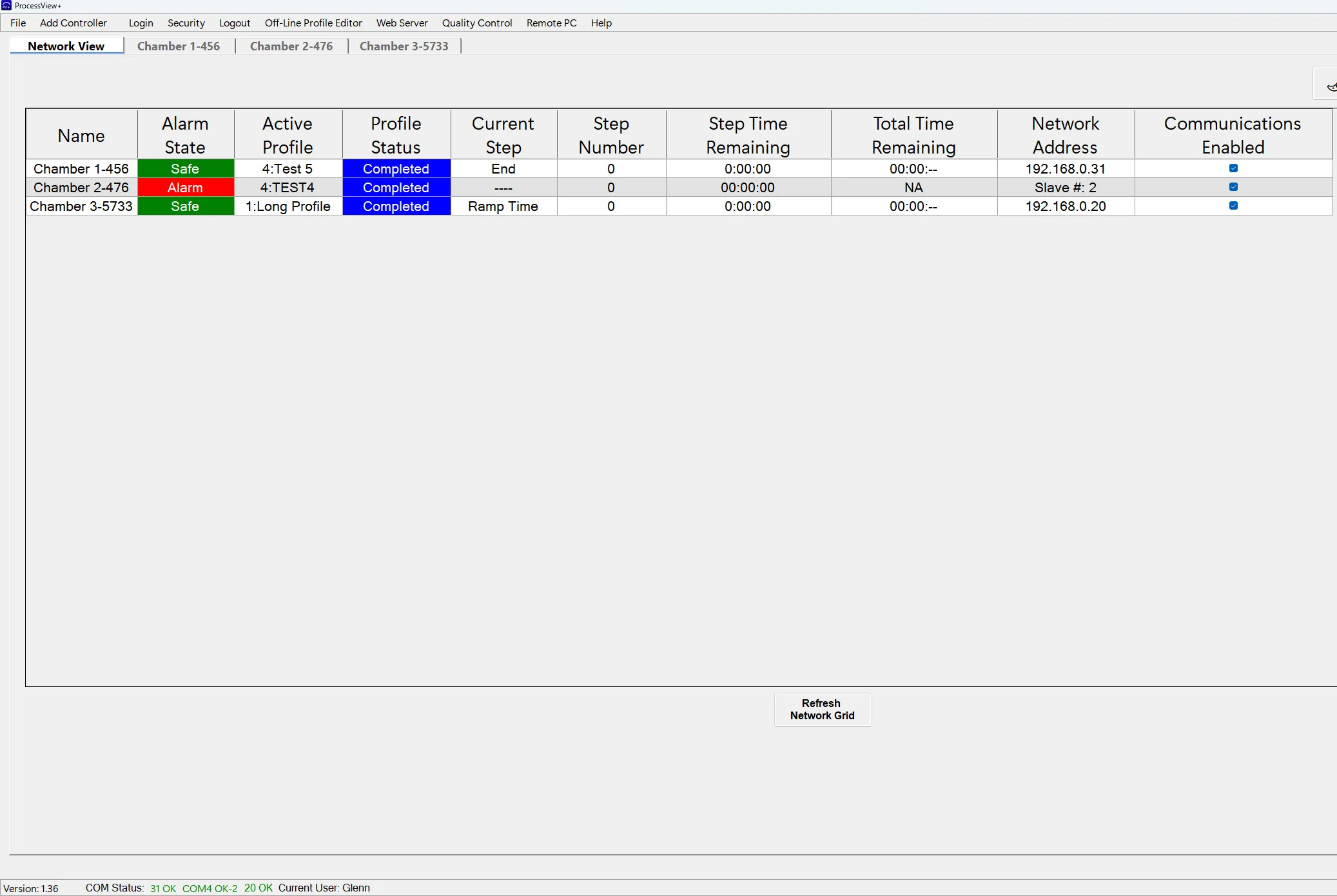 Screenshot showing that TCP and RTU chambers run side by side on one network.